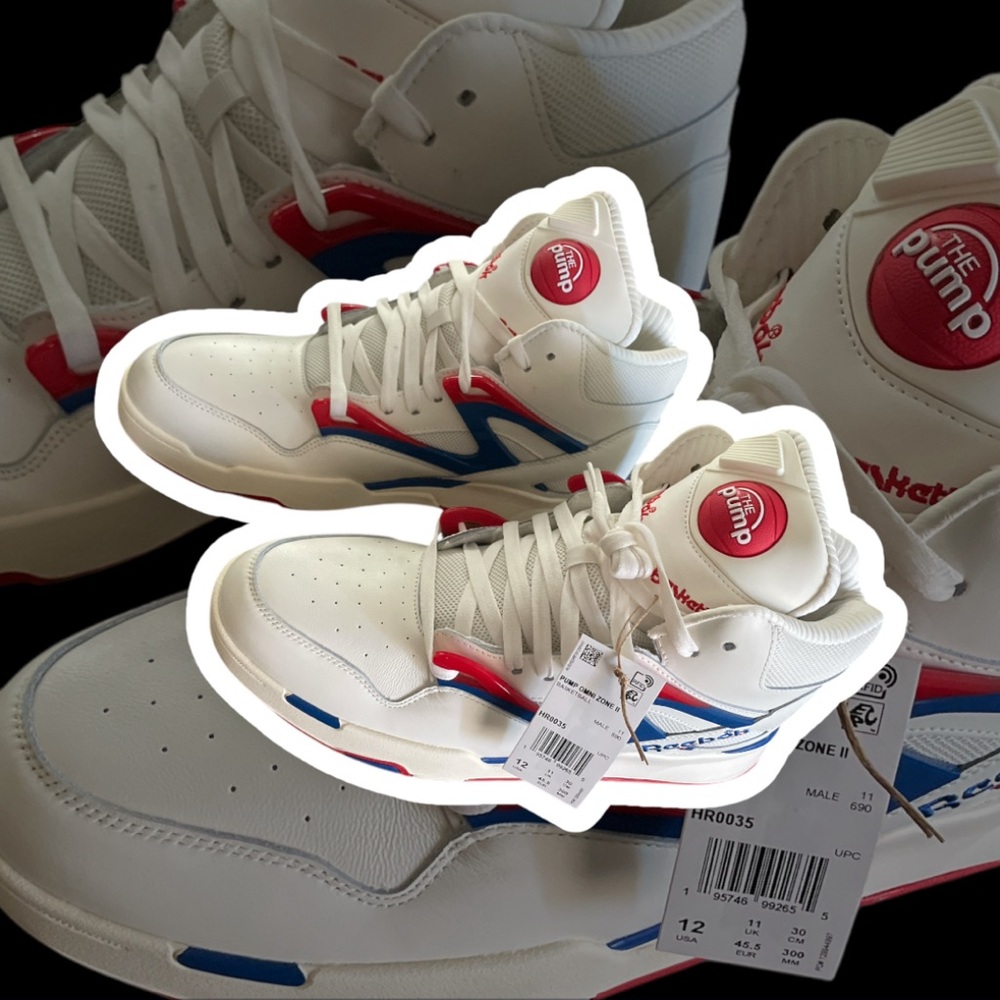 Reebok White Sneakers with Red and Blue Accents